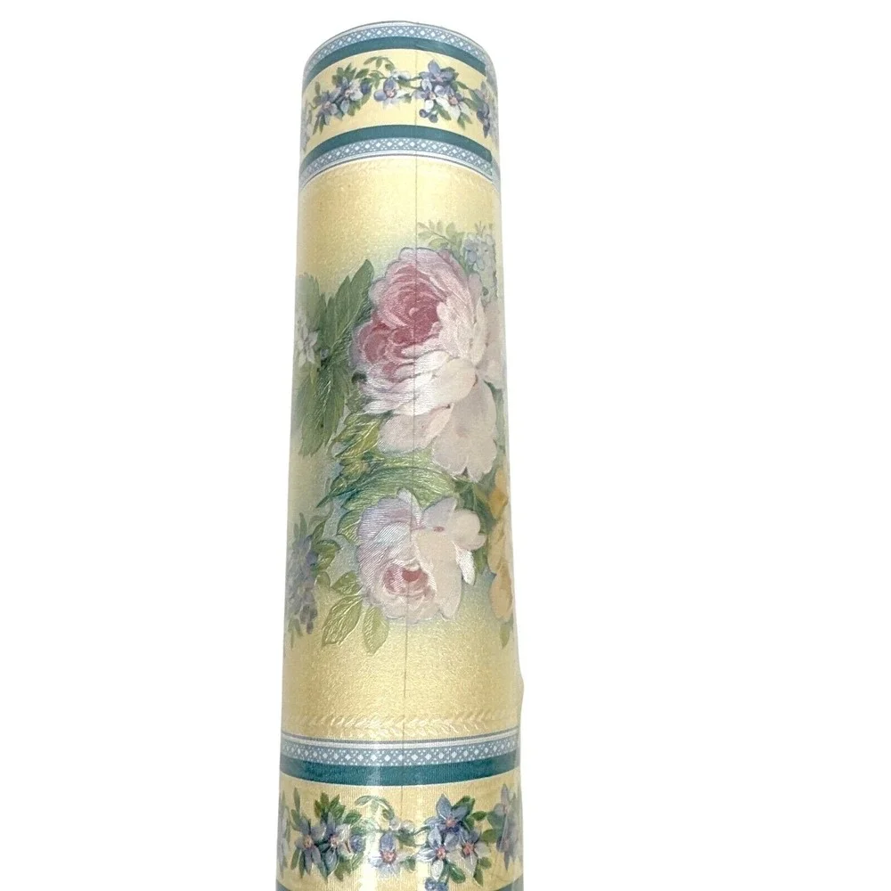 Vtg Sapphire Wallpaper Iridescent Floral Double Roll Ready Pasted 87802 NOS